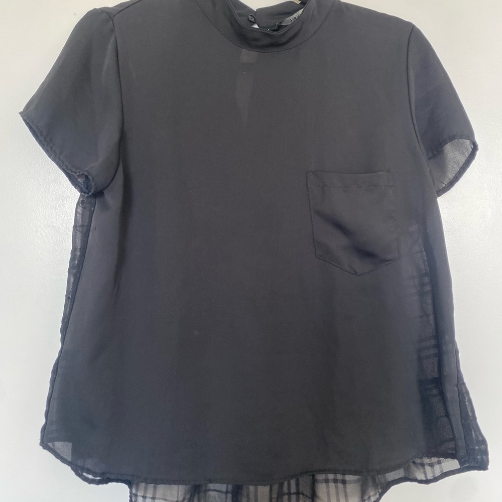 ZARA BASIC Black Sheer Back Blouse - Size M